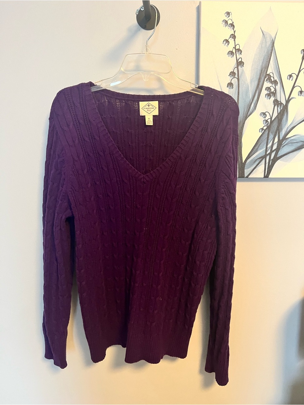 St. John's Bay Cable Knit V-Neck Sweater - Deep Purple